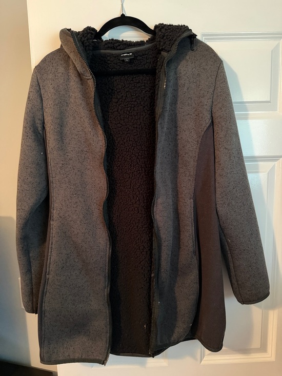 Mono B Jackets & Blazers - Mono B Gray Hooded Sherpa-Trim Zip Jacket